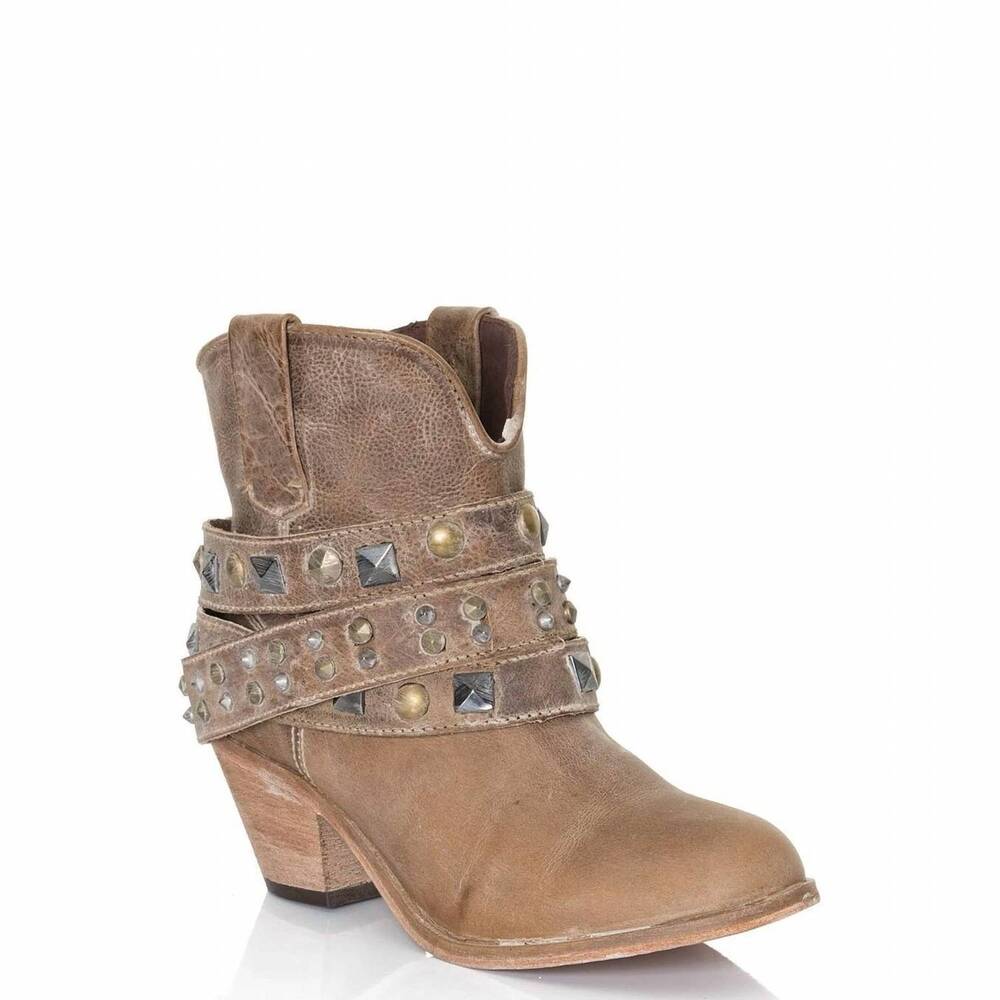 NEW CORRAL women's studded strap ankle boots in antique saddle
